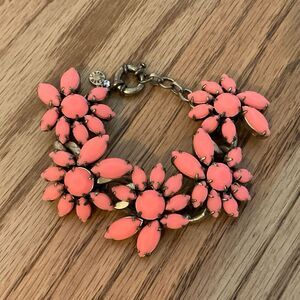 J.Crew | Neon Peach Floral Link Bracelet | 6.5” Adjustable